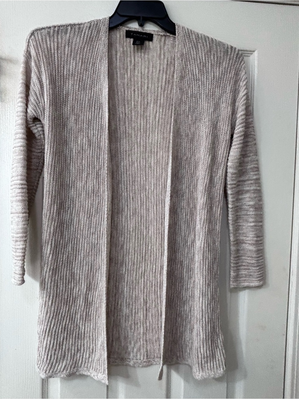 Tahari Open-Front Ribbed Long Cardigan - Taupe Heather